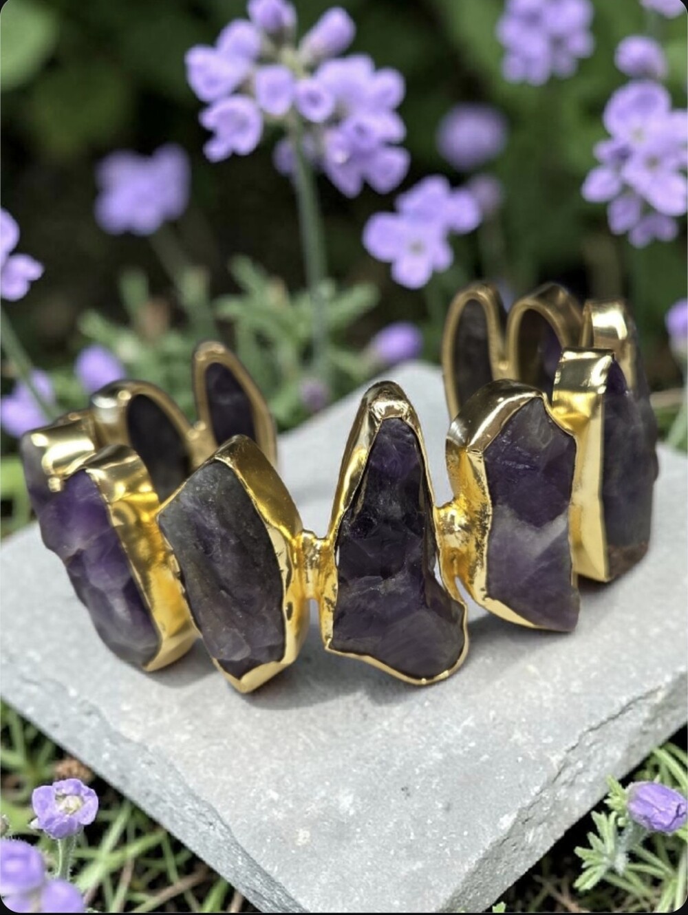 18k Gold Plated Artisan Huge Chunky Genuine Raw Amethyst Crystal Cuff Bracelet